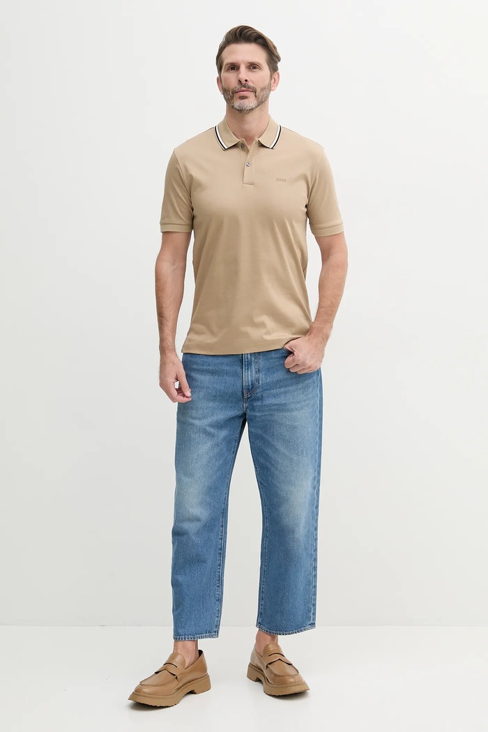 BOSS Polo męskie bawełniane Penrose 38 50469360 beżowy SS26