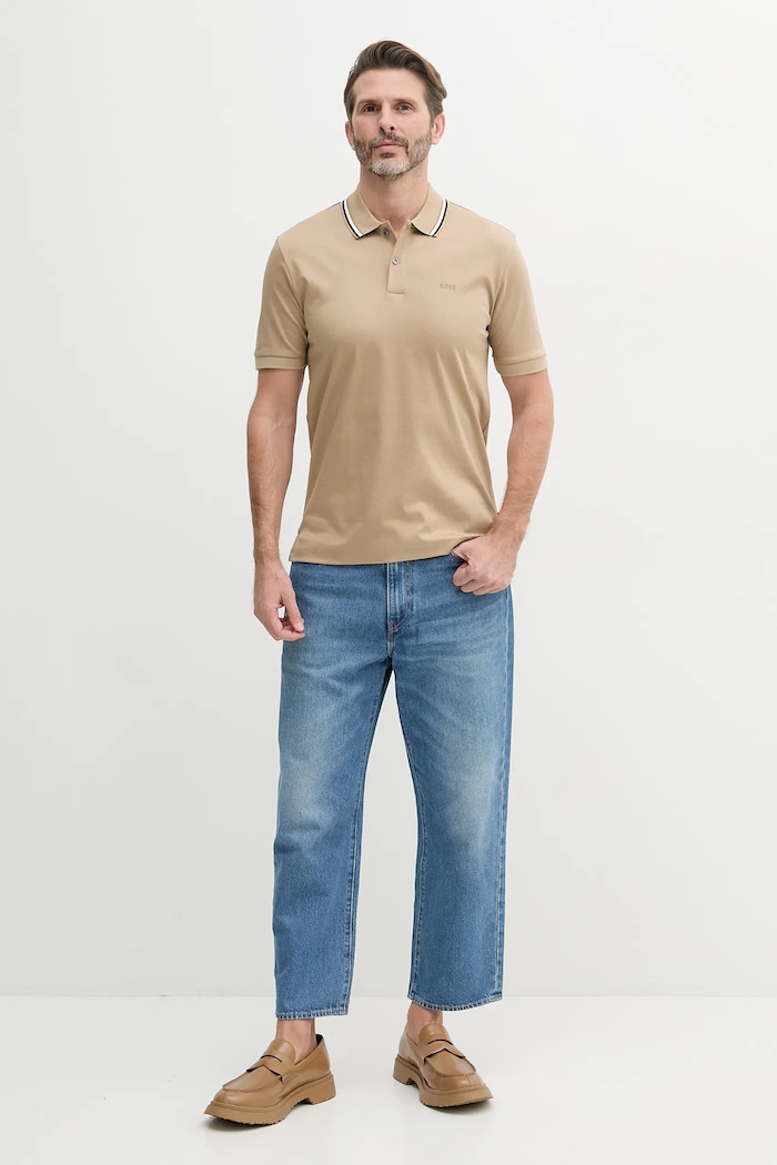 BOSS Polo męskie bawełniane Penrose 38 50469360 beżowy SS26