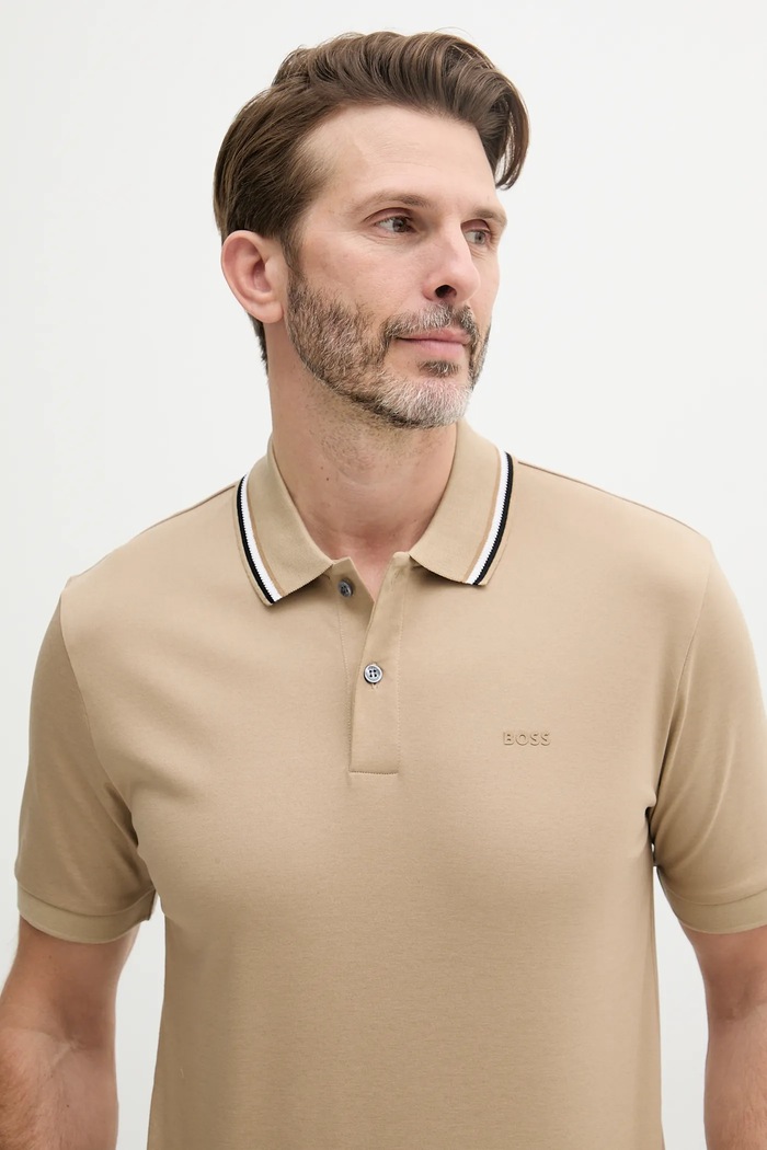 Polo męskie bawełniane Penrose 38 BOSS 50469360 beżowy