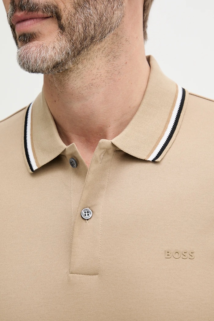Polo męskie bawełniane Penrose 38 BOSS beżowy 50469360