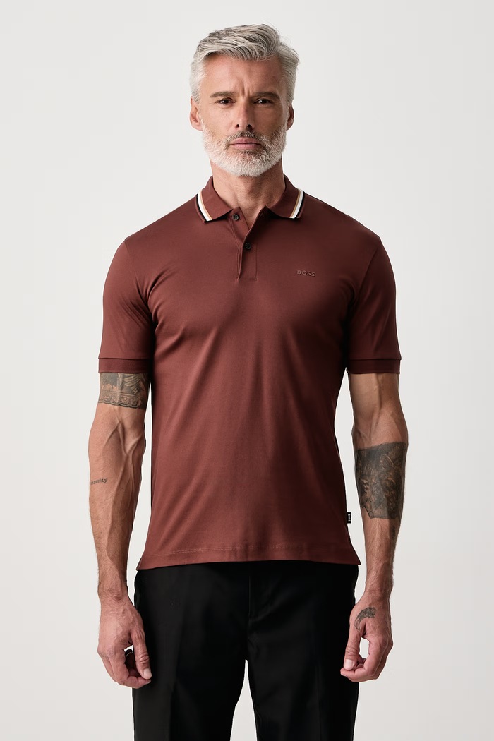 BOSS Polo męskie bawełniane Penrose 38 brązowy 50469360