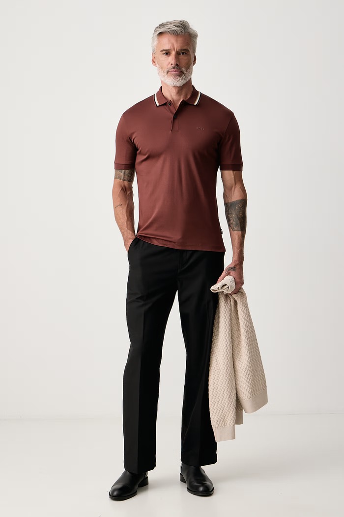 BOSS Polo męskie bawełniane Penrose 38 50469360 brązowy SS26