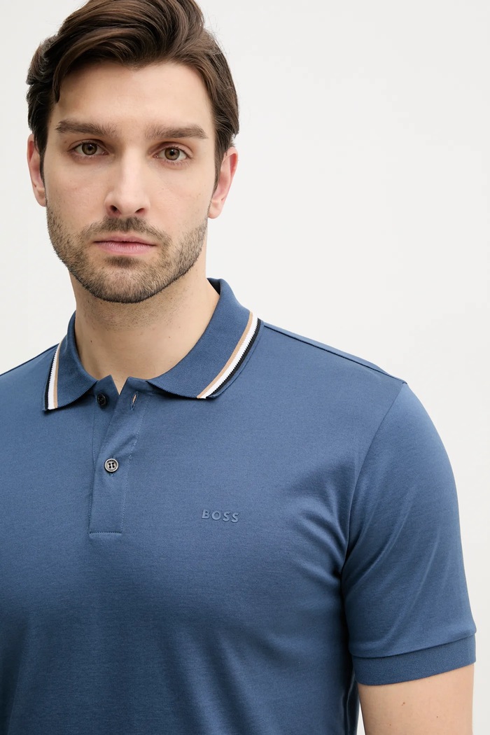 BOSS polo bărbătesc din bumbac Penrose 38 albastru 50469360