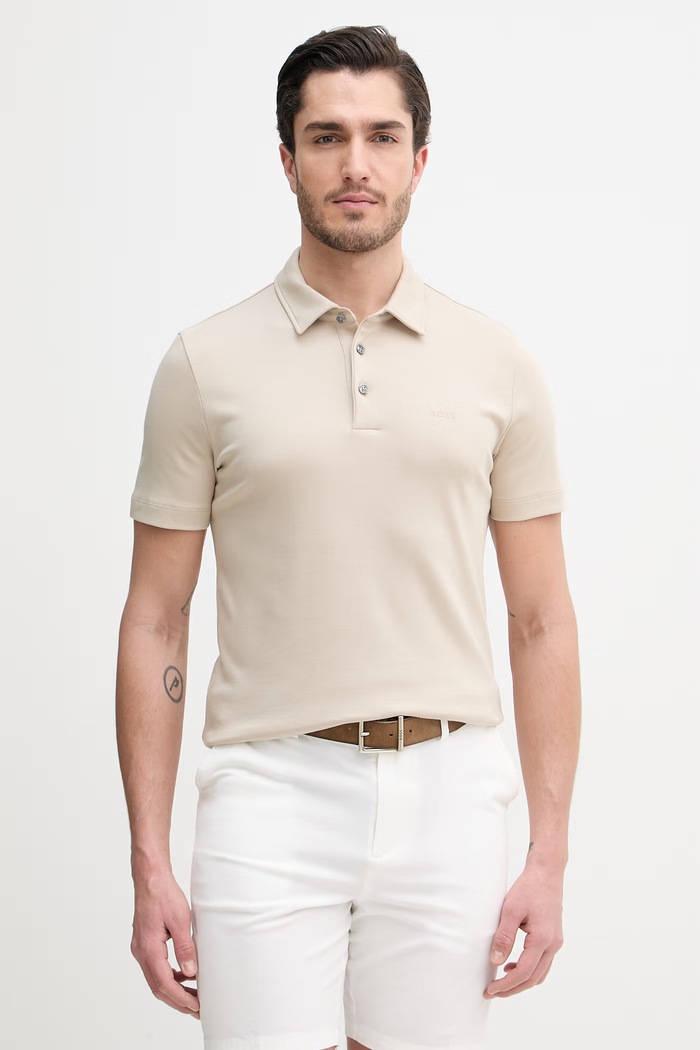 BOSS polo majica moška bombažna bež 50471335