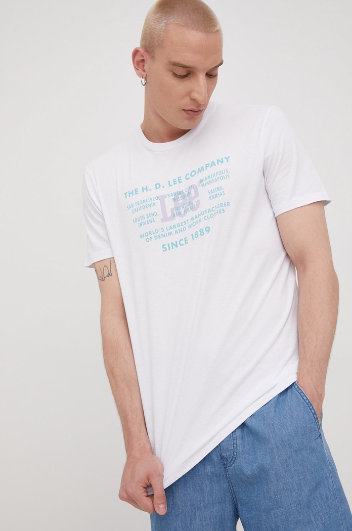 Bombažen t-shirt Lee Potisk bela L68JFELJ