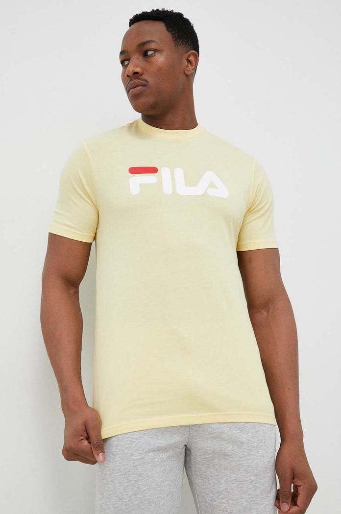 Fila t-shirt bawełniany Bellano nadruk żółty FAU0067