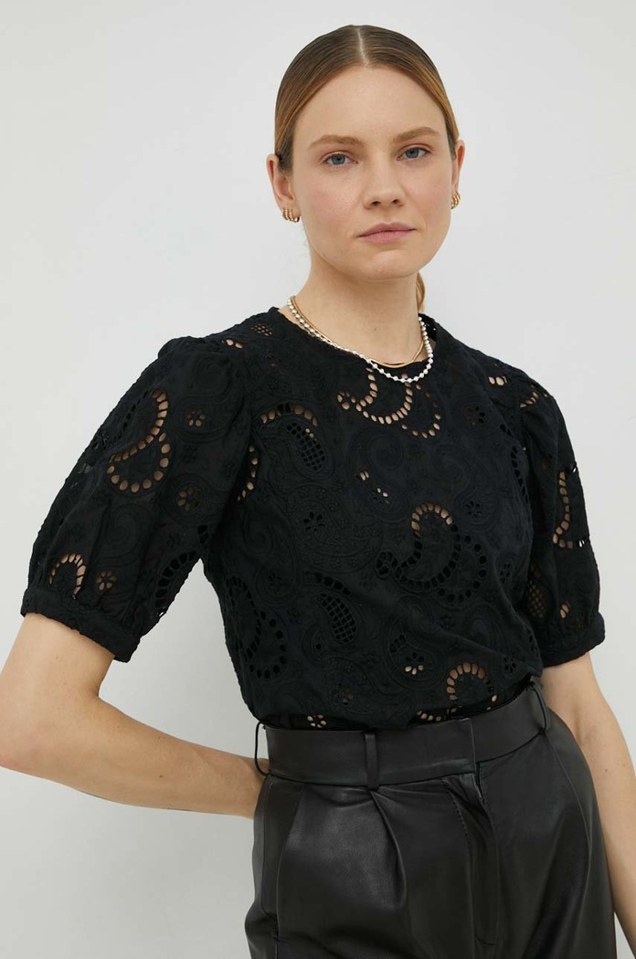 Bombažna bluza Herskind Brez vzorca črna 4661831