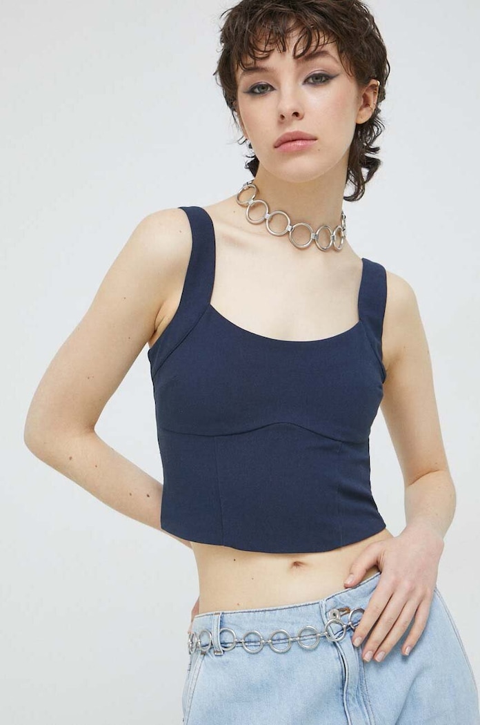 Top Abercrombie & Fitch Z elastanom mornarsko modra KI140.3227.200