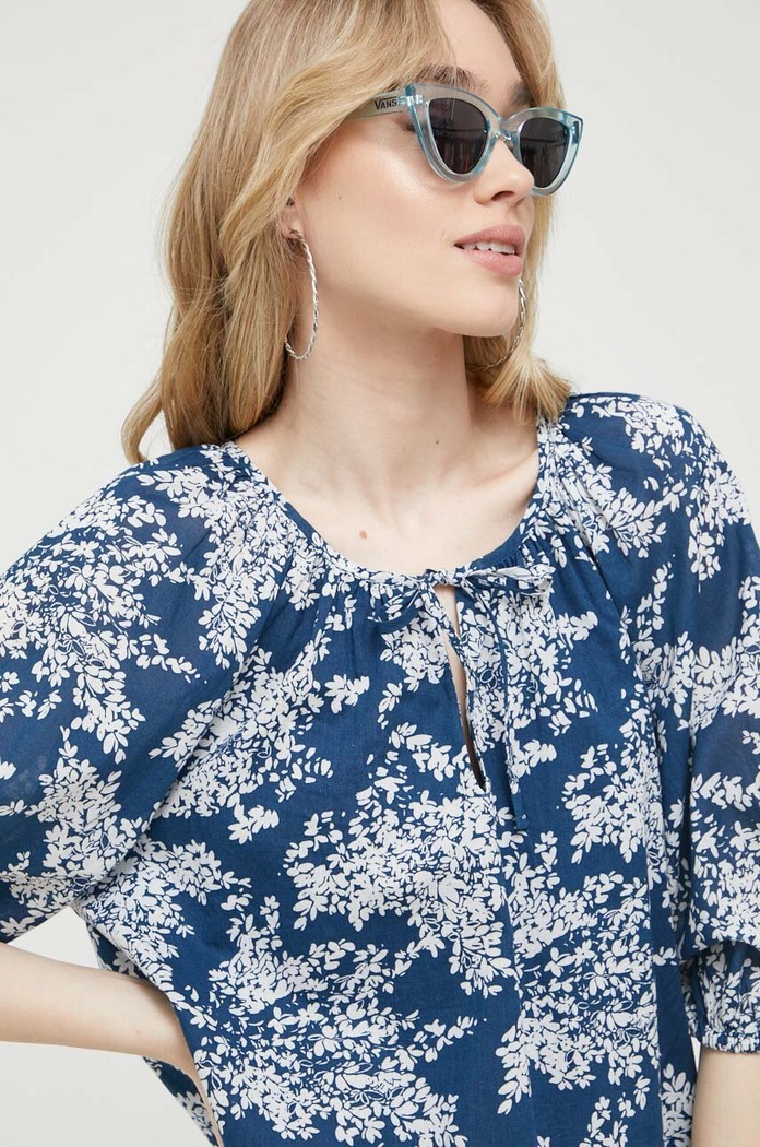 Βαμβακερή μπλούζα Abercrombie & Fitch εμπριμέ μπλε KI140.3040.214