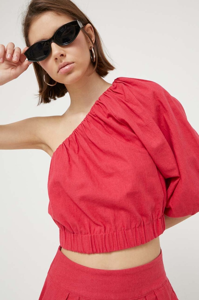 Abercrombie & Fitch bluzka lniana regular różowy KI140.3297.635