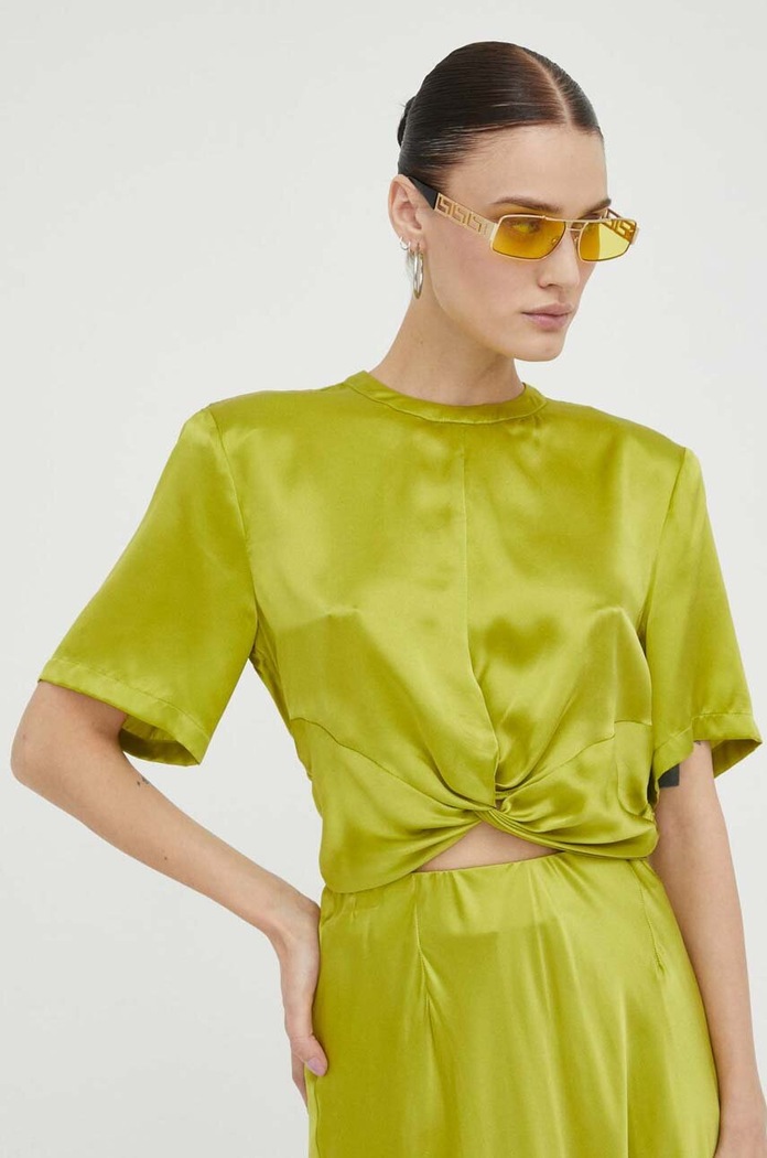 Gestuz bluza de matase uni verde 10908055