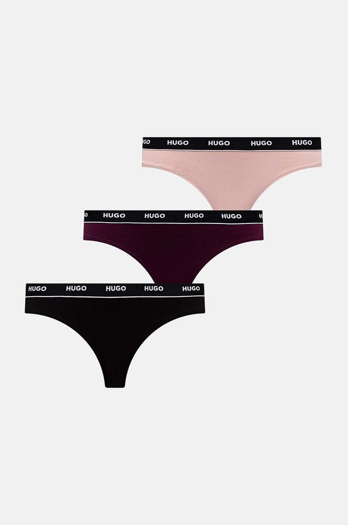 Στρινγκ HUGO 3-pack πλεκτό ύφασμα μαύρο 50480150