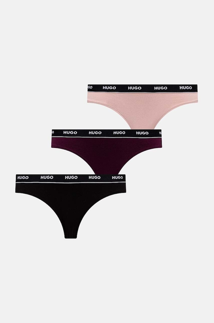 Στρινγκ HUGO 3-pack πλεκτό ύφασμα μαύρο 50480150