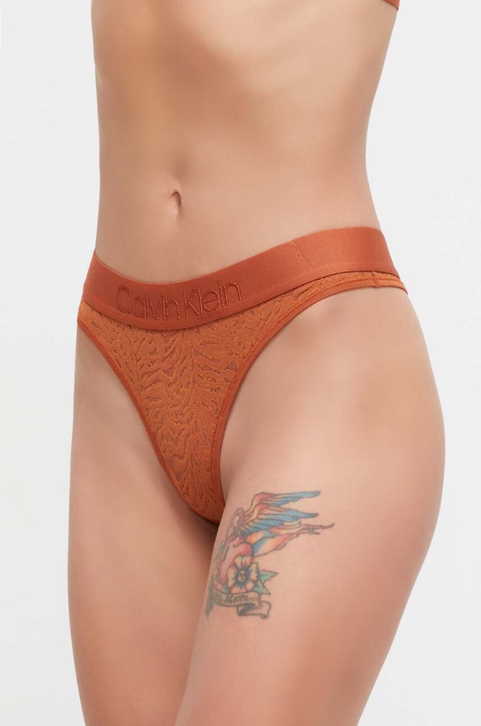 Calvin Klein Underwear stringi koronka pomarańczowy 000QF7287E.PPYX