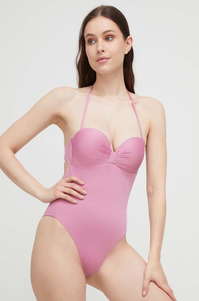 Цял бански Max Mara Beachwear с банели розов 2338310538600
