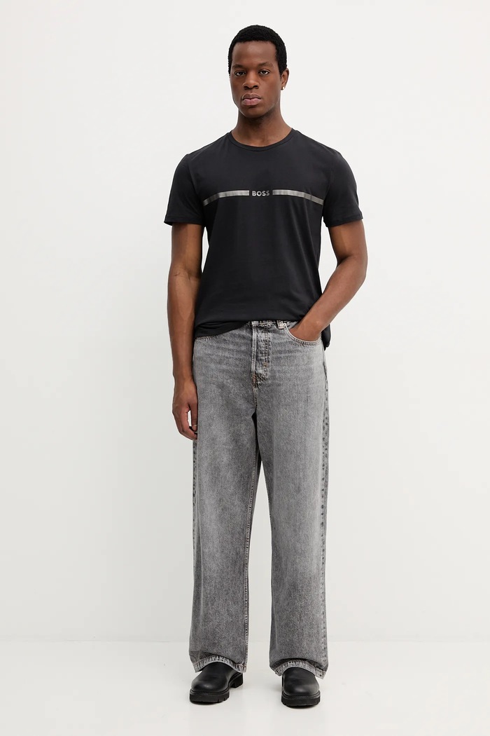 Бавовняна пляжна футболка BOSS T-Shirt special 50484328 чорний AW25