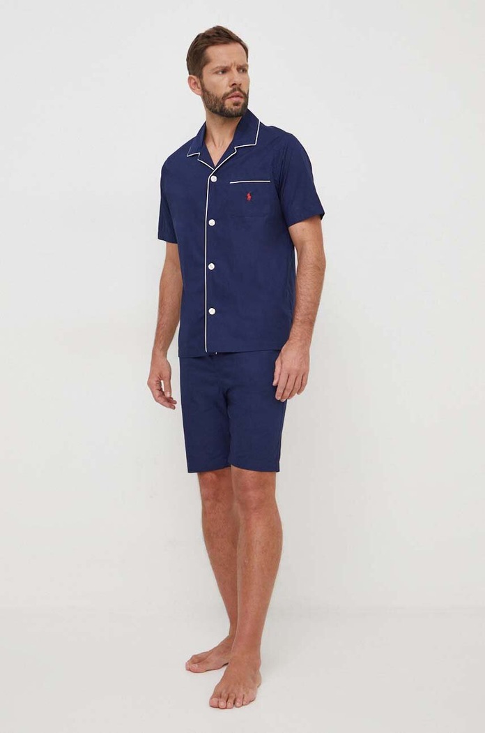 Bavlněné pyžamo Polo Ralph Lauren sada námořnická modř 714899503