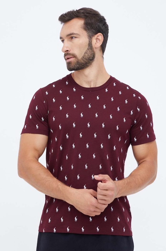 Βαμβακερή πιτζάμα μπλουζάκι Polo Ralph Lauren βαμβάκι μπορντό 714899612