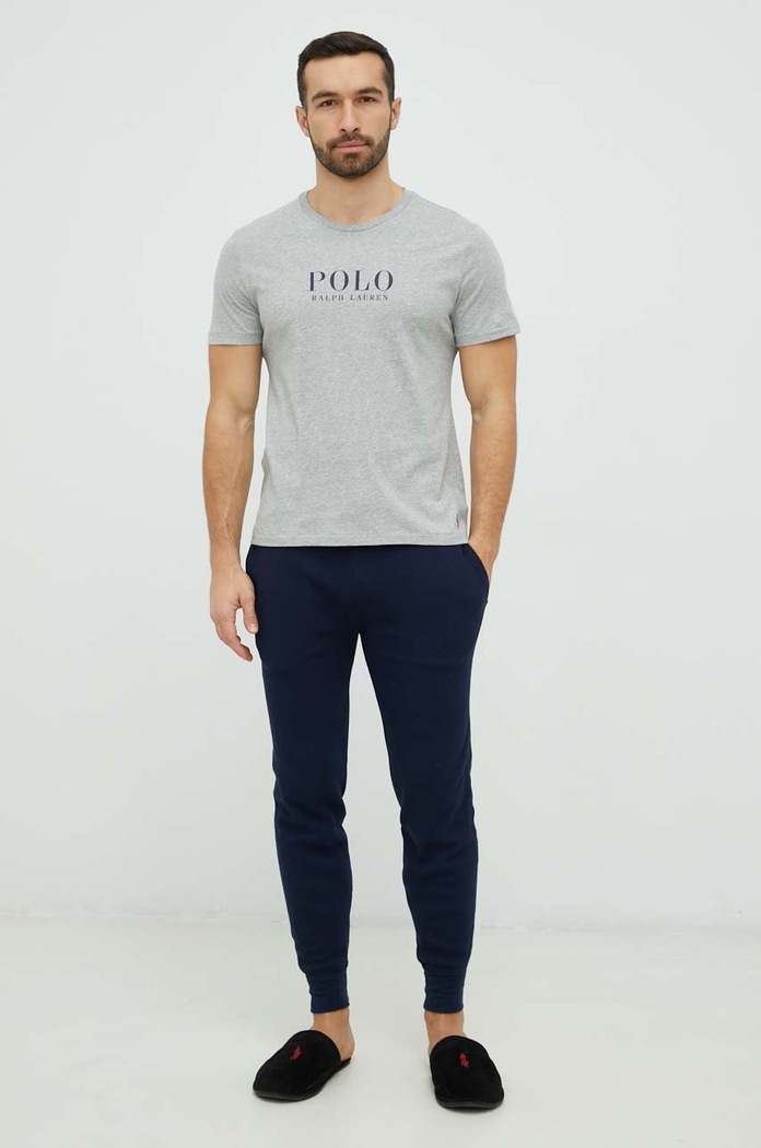 Bavlněné pyžamové tričko Polo Ralph Lauren 714899613 šedá SS26