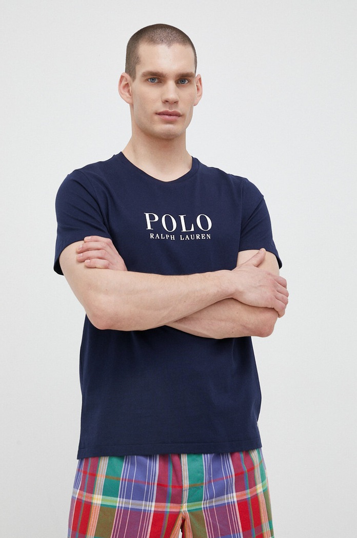Bavlněné pyžamové tričko Polo Ralph Lauren 714899613 námořnická modř SS26