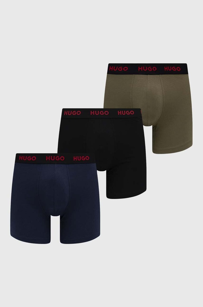 Boxerky HUGO 3-pak pletenina tmavomodrá 50492348
