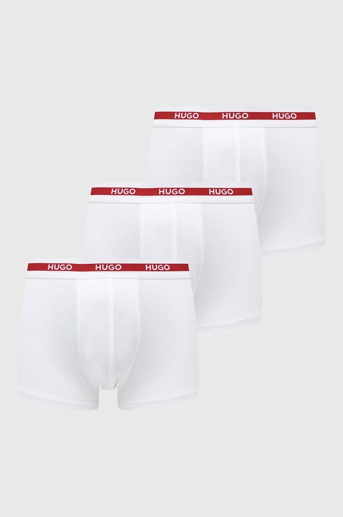 HUGO priliehavé boxerky pánske bavlnené s elastanom TRIPLET PLANET 3-pak pletenina biela 50492375