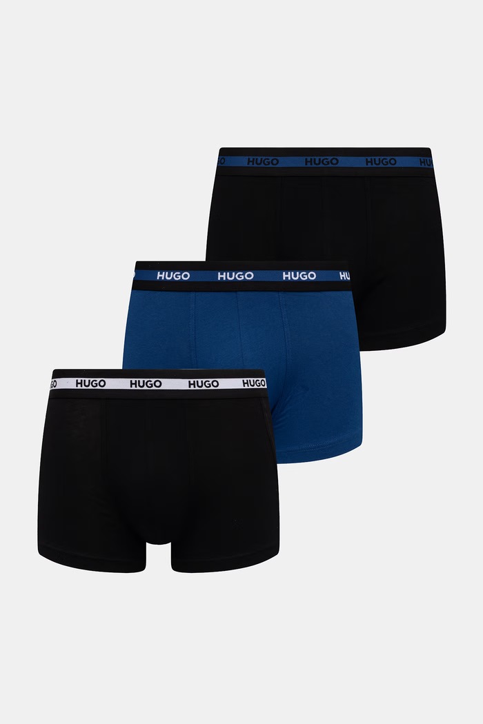 HUGO bokserki dopasowane męskie bawełniane z elastanem TRIPLET PLANET 3-pack czarny 50492375