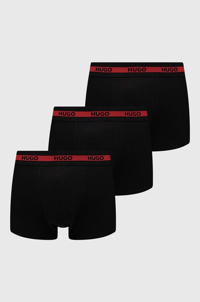 HUGO priliehavé boxerky pánske bavlnené s elastanom TRIPLET PLANET 3-pak pletenina čierna 50492375