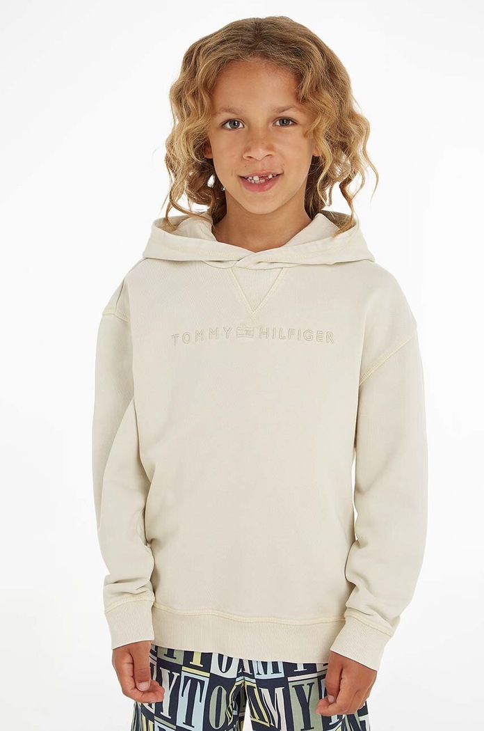 Tommy Hilfiger bluza bawełniana dziecięca z kapturem beżowy KB0KB08189.PPYX
