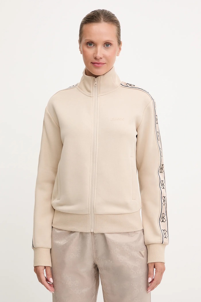 Guess felpa con cerniera da donna con cotone BRITNEY senza beige V2YQ16.KB3P2
