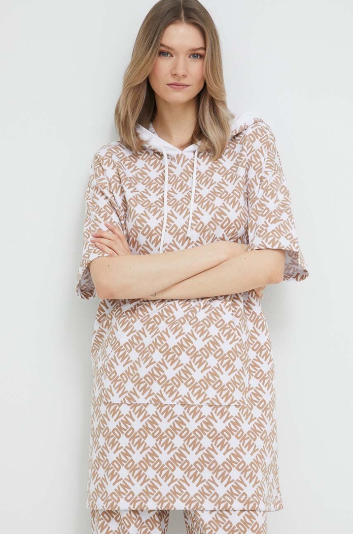 Homewear dukserica Dkny s kapuljačom bež YI2322654
