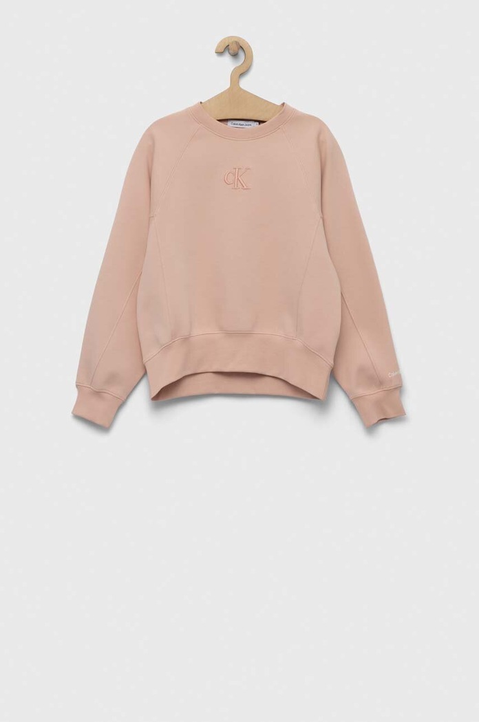 Dětská mikina Calvin Klein Jeans bez kapuce růžová IG0IG02004.PPYX