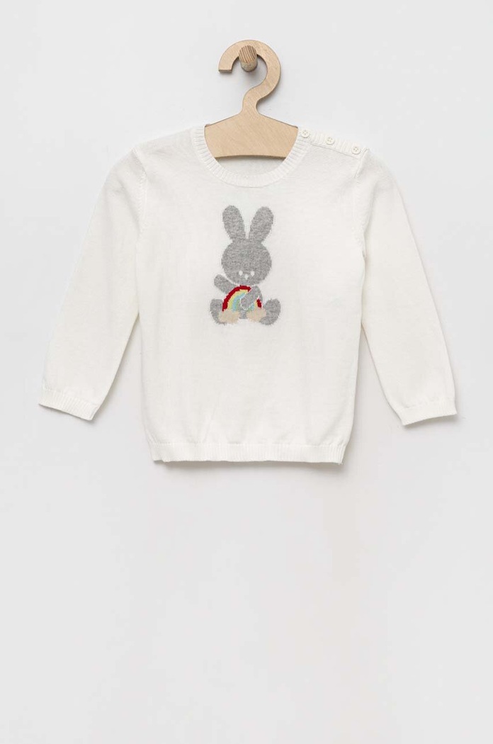 United Colors of Benetton pulover din bumbac pentru bebeluși cu modele alb 1098B100J.W.SEASONAL
