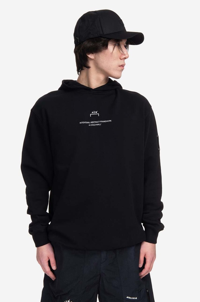 Bavlněná mikina A-COLD-WALL* Brutalist Hoodie s kapucí černá ACWMW094
