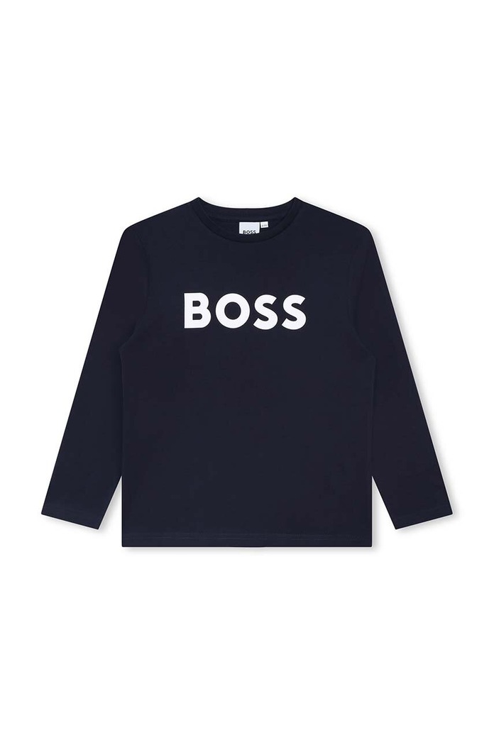 BOSS longsleeve bawełniany dziecięcy nadruk granatowy J25P25.162.174