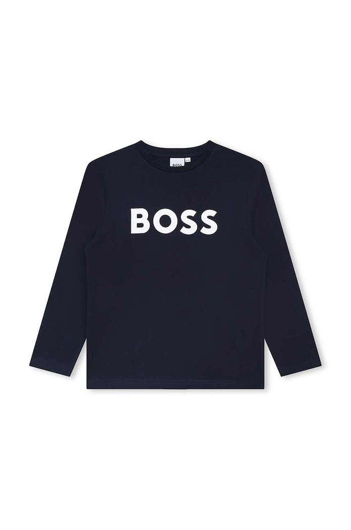 BOSS longsleeve bawełniany dziecięcy nadruk granatowy J25P25.162.174