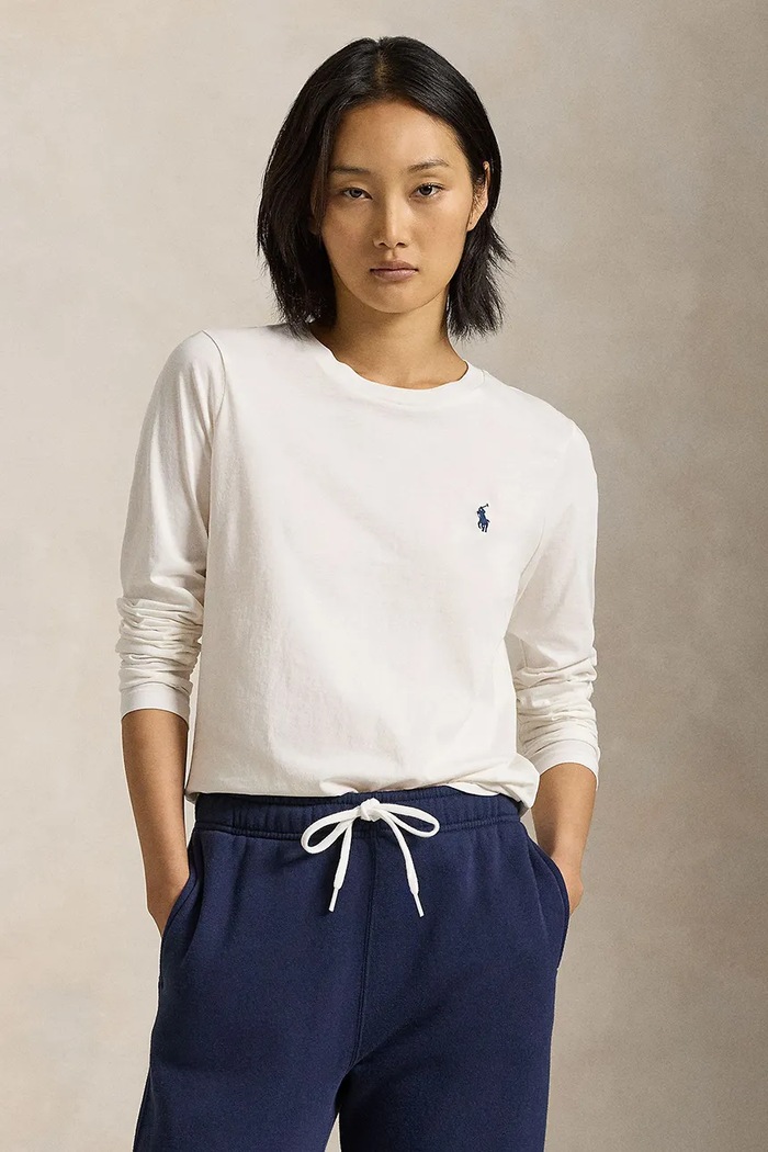 Bavlněné tričko s dlouhým rukávem Polo Ralph Lauren hladký bílá 211898699