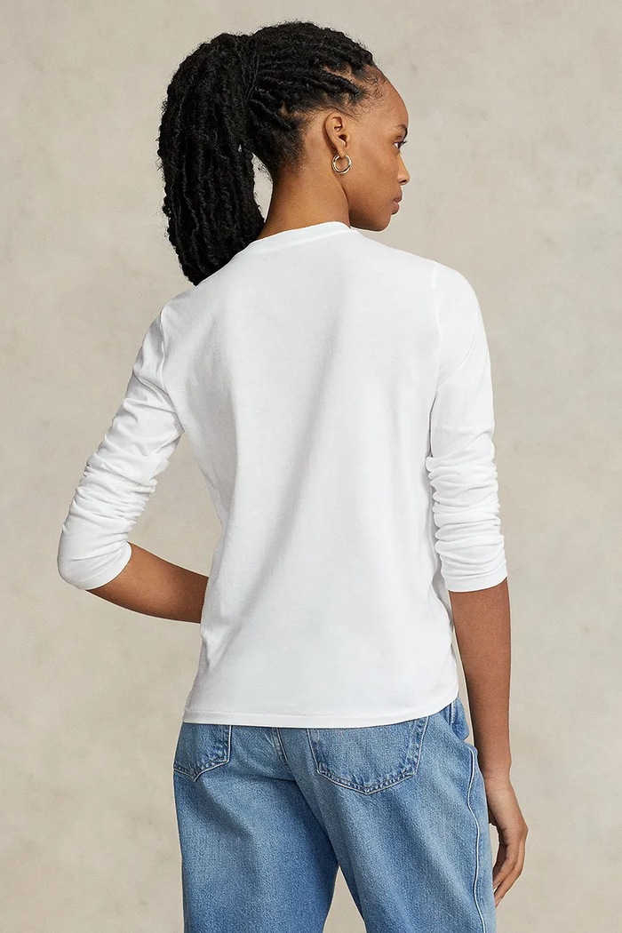 Βαμβακερή μπλούζα με μακριά μανίκια Polo Ralph Lauren 211898699 λευκό AW25