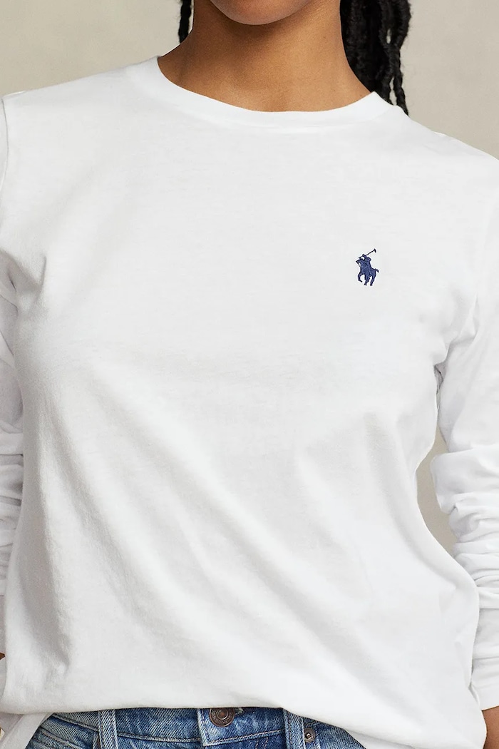 Βαμβακερή μπλούζα με μακριά μανίκια Polo Ralph Lauren λευκό 211898699
