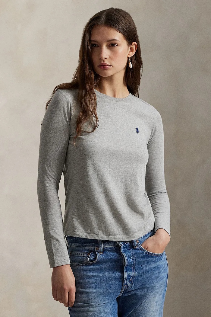 Bavlněné tričko s dlouhým rukávem Polo Ralph Lauren hladký šedá 211898699