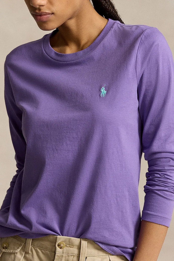 Bavlněné tričko s dlouhým rukávem Polo Ralph Lauren fialová 211898699