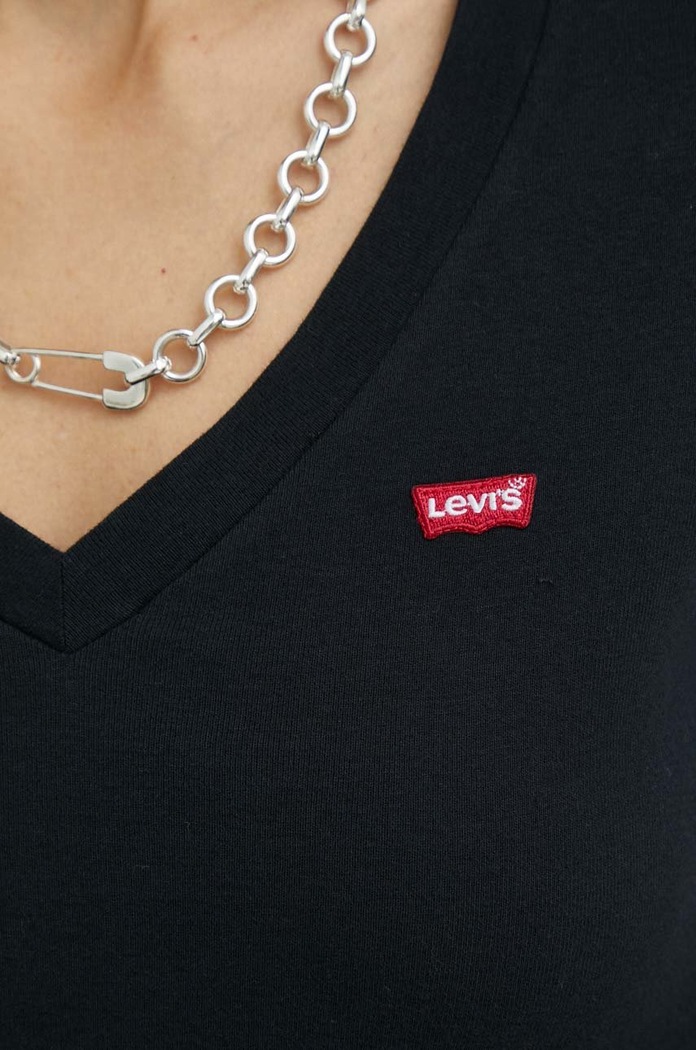 Bombažna majica z dolgimi rokavi Levi's A4891.0000 črna