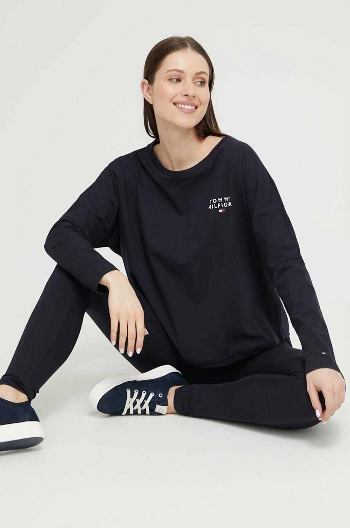 Bavlnené tričko s dlhým rukávom Tommy Hilfiger relaxed tmavomodrá UW0UW04153.PPYX