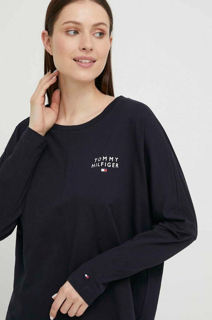 Bavlnené tričko s dlhým rukávom Tommy Hilfiger tmavomodrá UW0UW04153.PPYX