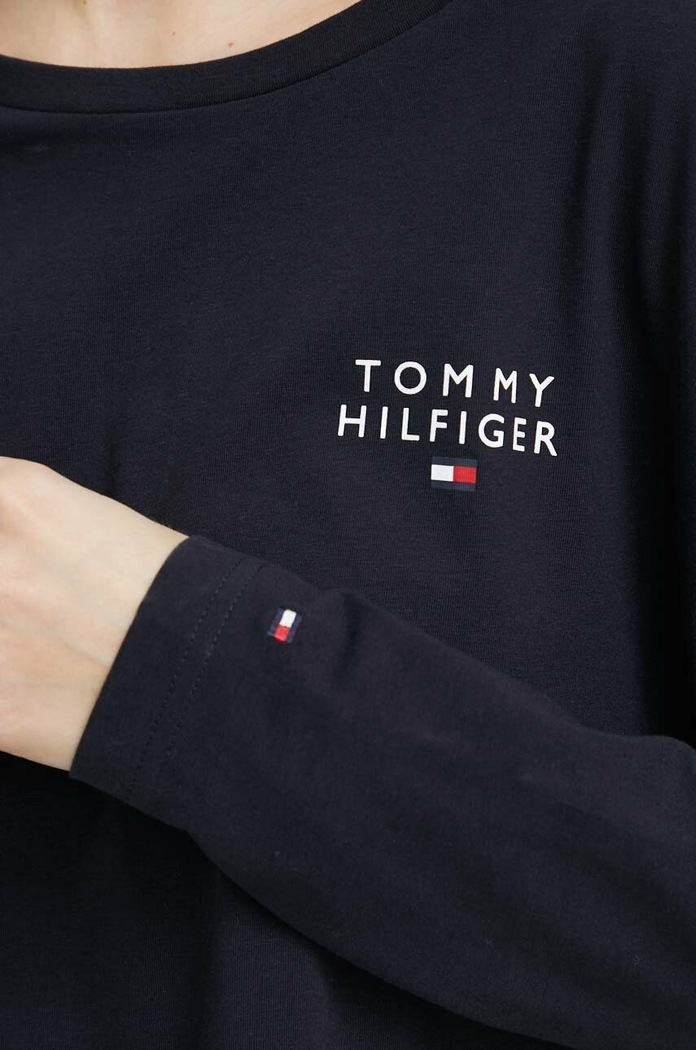 Bavlnené tričko s dlhým rukávom Tommy Hilfiger UW0UW04153.PPYX tmavomodrá
