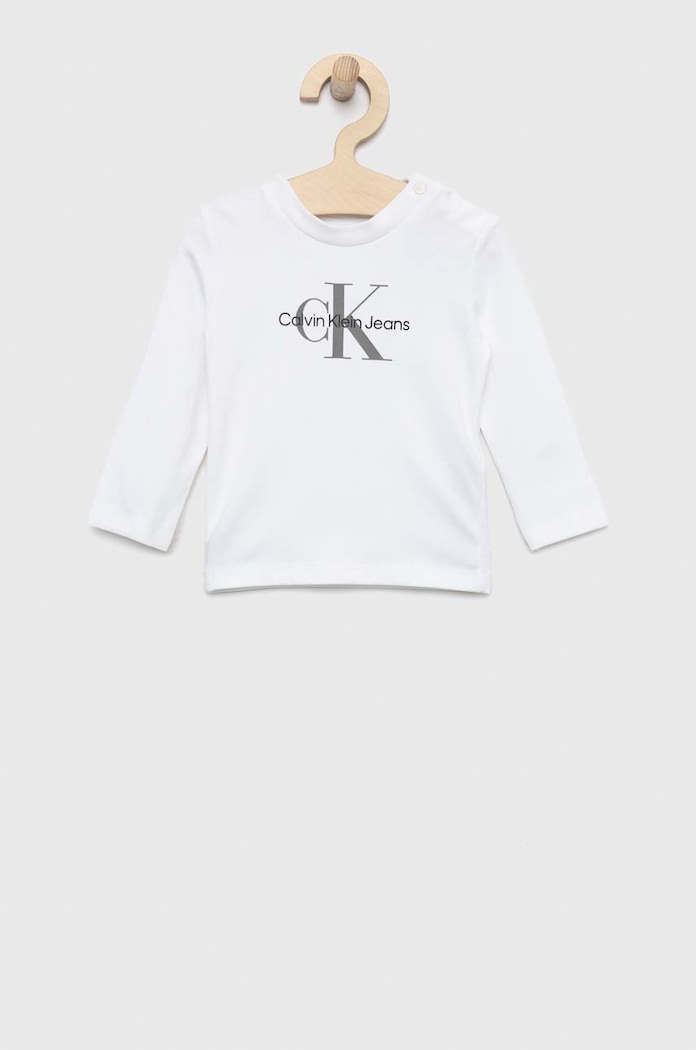 Dječja majica dugih rukava Calvin Klein Jeans print bijela IN0IN00005.PPYX