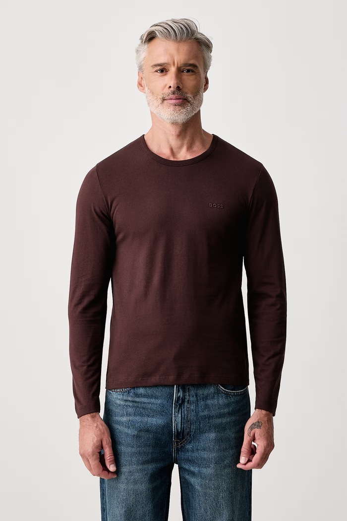 Oblečenie BOSS Tričko s dlhým rukávom pánske bavlnené LSShirtRN 3P Classic 3-pak 50492321 hnedá