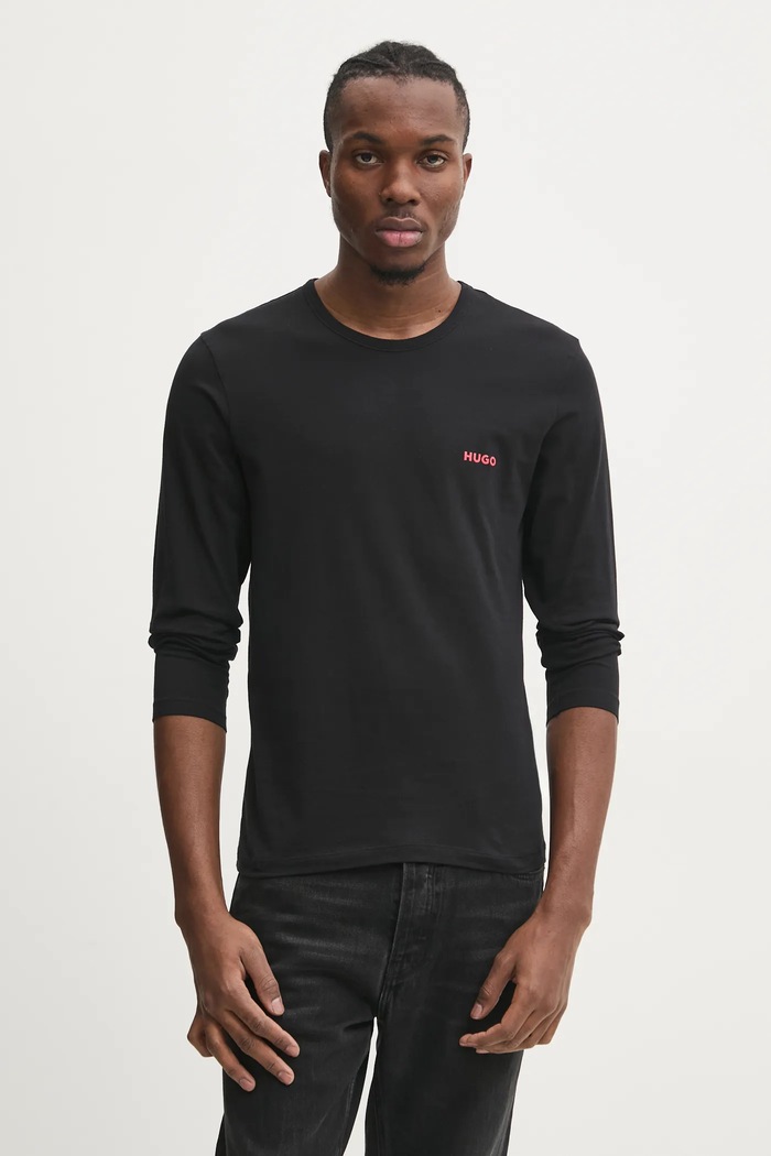 Бавовняний лонгслів лаунж HUGO 3-pack LS-SHIRT RN TRIPLET бавовна чорний 50492631