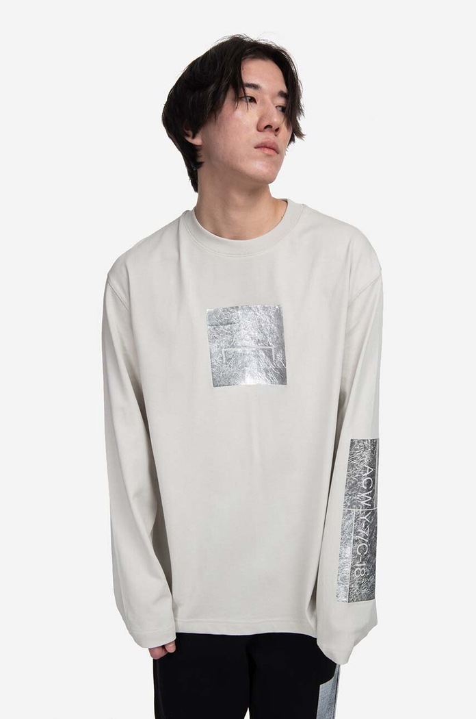 A-COLD-WALL* longsleeve din bumbac Foil Grid LS T-Shirt print gri ACWMTS111