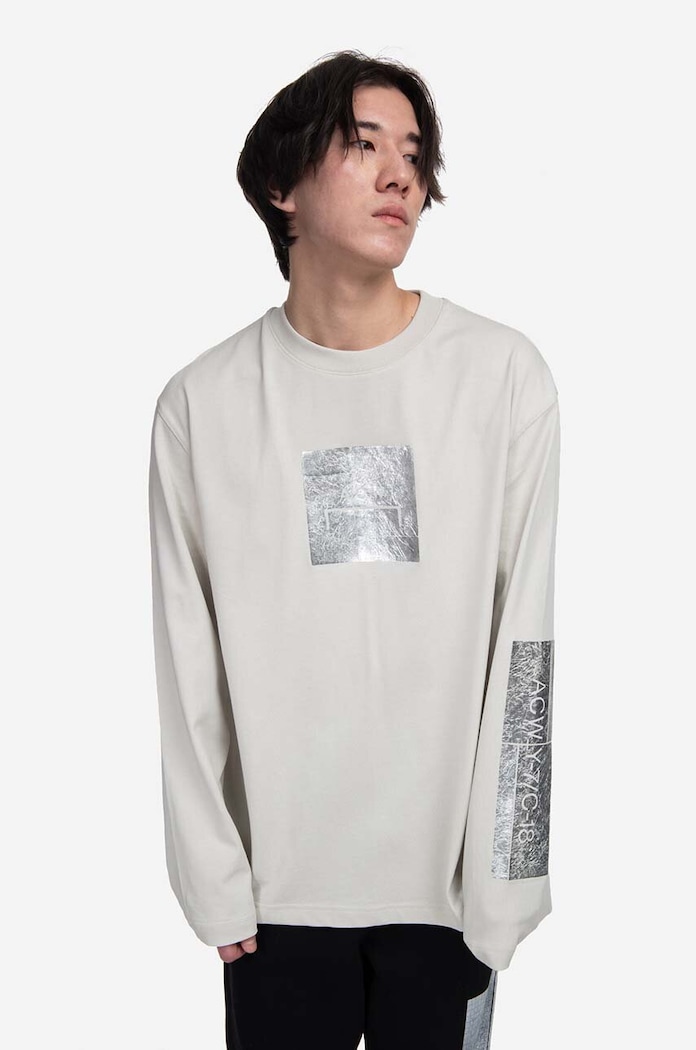 A-COLD-WALL* longsleeve din bumbac Foil Grid LS T-Shirt print gri ACWMTS111